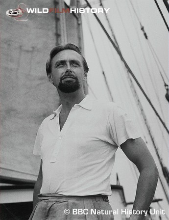 Hans Hass on board the boat Xarifa during filming for Diving to Adventure