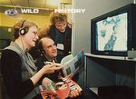 Roz Kidman Cox and Peter Jones watching a film at Wildscreen 1994