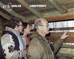 Rolf Harris, Tony Soper and Peter Scott in a bird hide