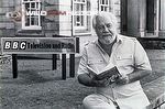 Gerald Durrell sitting outside BBC Bristol promoting his book