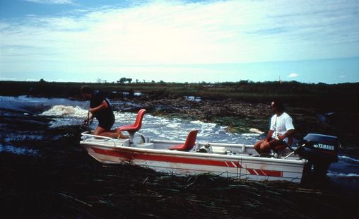 Jeremy Hogarth (Director) with John Bradley (Sound recordist) getting to the edge of the flood plains