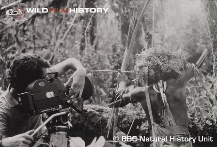 David Parer filming a member of the Wola tride for Bird of the Thunderwoman