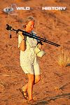 Carol Hughes filming in the Kalahari desert