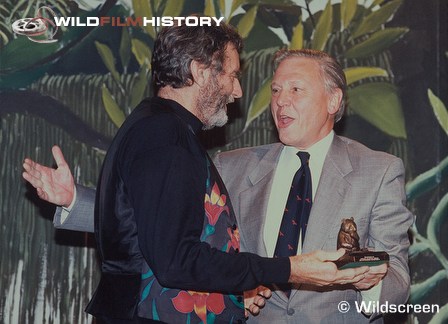 David Attenborough (right) presenting Alan Root with Wildscreen Outstanding Achievement Award, 1994