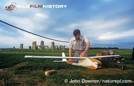 Clive Hall with a stork-glider, used for the aerial filming of In-Flight Movie