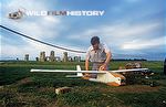 Clive Hall with a stork-glider, used for the aerial filming of In-Flight Movie