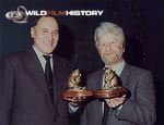 Nikolai Drozdov and Hugh Miles with their Wildscreen Panda awards, 1992