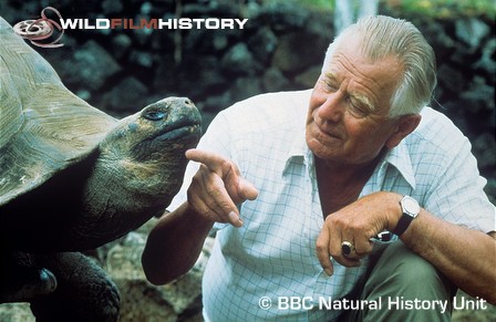 Heinz Sielmann with a giant tortoise