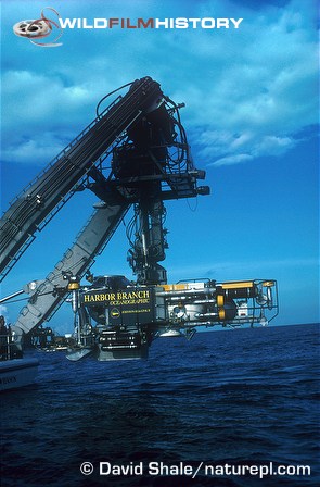 Submersible being lowered into the sea for filming of The Blue Planet