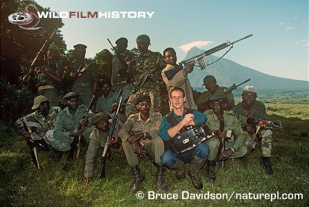 Bruce Davidson with armed escort for protection while filming for Mountain Gorilla: A Shattered Kingdom