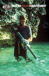 Peter Parks using portable snorkel to film Portuguese man o' war