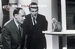 Desmond Morris and Dr Jan van Hooff with a macaque on the set of Life