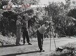 Peter Scott filming a hummingbird nest with David Snow (Ornithologist) and Tony Soper (centre) for Faraway Look: Trinidad