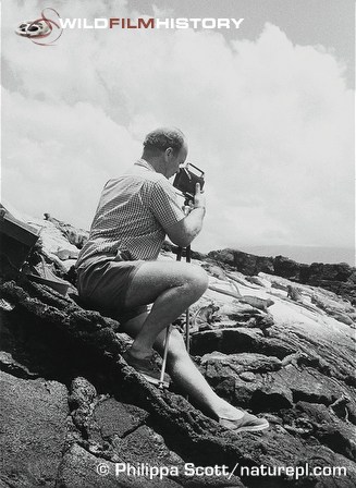 Peter Scott with camera, during filming for Faraway Look: Galapagos