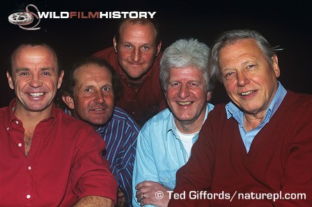 Left to Right: Doug Allan, Mike Richards, Gavin Thurston, Hugh Miles and David Attenborough